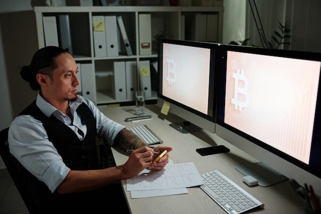 A person sitting at a desk editing video with multiple screens displaying legal documents and creative software, representing the legal and creative aspects of content creation.