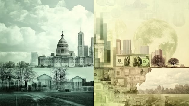 A split image comparing two scenarios: one depicting increased government spending on public services like education and healthcare, and the other showing potential business investments and job creation. The image illustrates the trade-offs associated with corporate tax policies.