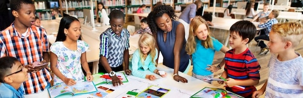 A classroom filled with children from diverse backgrounds engaging in learning activities, symbolizing equal access to education
