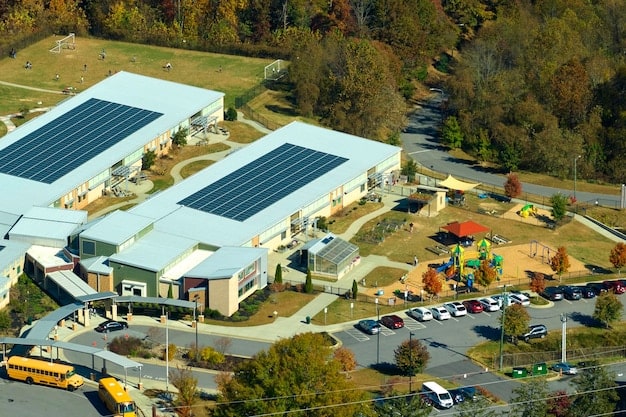 Solar panels installed on the roof of a small business, symbolizing the transition to renewable energy and sustainable practices.