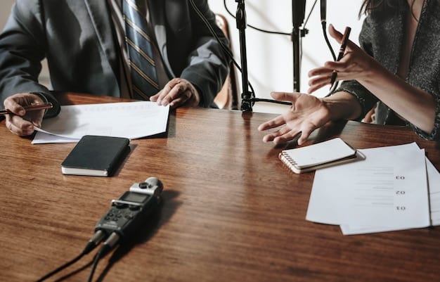 A close-up image of meeting attendees, partially blurred, focused on the table with documents and microphones, emphasizing the seriousness and importance of the discussions.