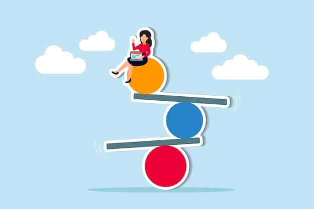 A visual representation using infographic of a seesaw balanced, with 