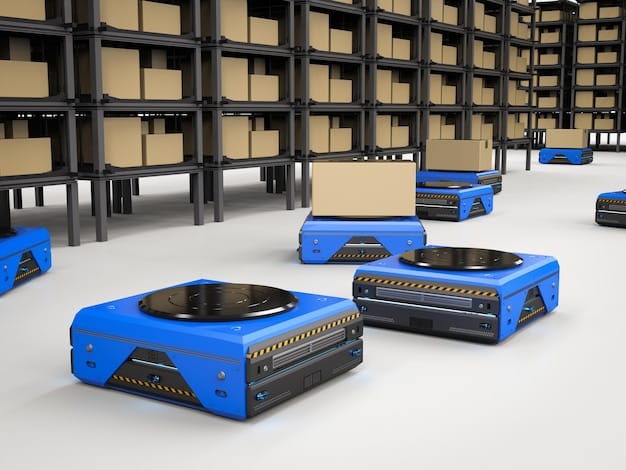 A photograph of a modern, automated warehouse with robots moving packages, highlighting the impact of automation on the logistics industry.