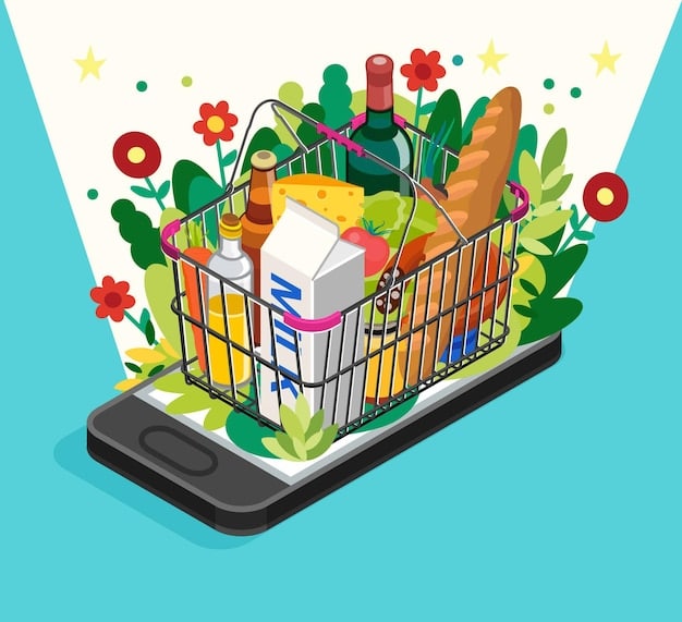 A visual representation of a shopping basket filled with various items like groceries, electronics, and clothing, each labeled with price tags, symbolizing the diverse range of goods and services included in the Consumer Price Index (CPI).