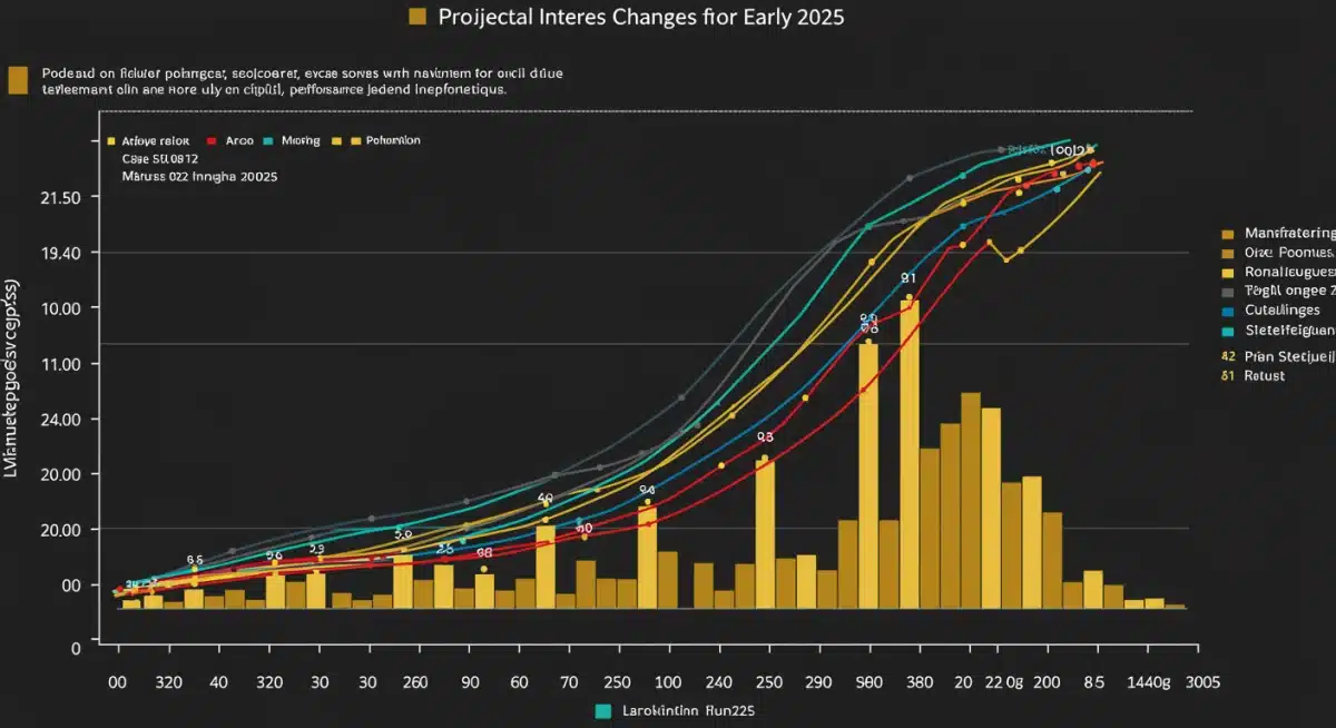 Financial chart illustrating federal interest rate projections and manufacturing output.