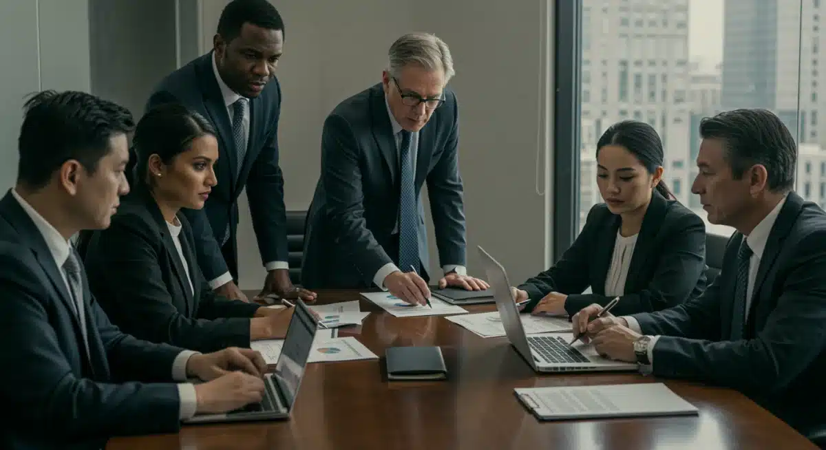 Manufacturing executives and financial analysts discussing Q1 2025 economic forecasts.