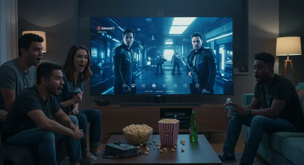 Family and friends enjoying a new streaming exclusive on a smart TV