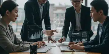 Business team analyzing supply chain data for cost reduction strategies